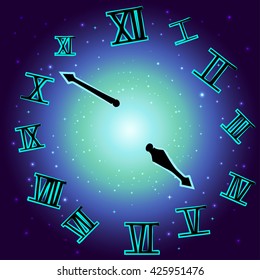 vector illustration of a clock on a background of space