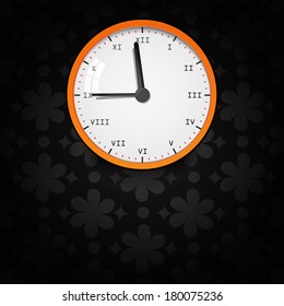 Vector illustration with clock on a floral dark background 