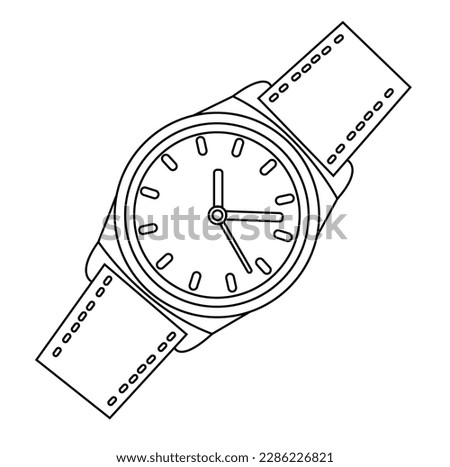 Vector illustration clock on white background .Watch wrist vector outline set icon. Isolated outline set icon wristwatch. 