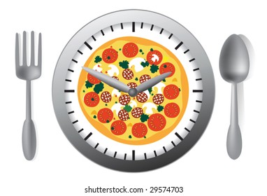 Vector illustration with clock and pizza