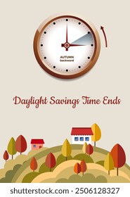 Vector illustration of a clock showing the time change when daylight savings time ends in the autumn from three o'clock to two o'clock in Europe. White background