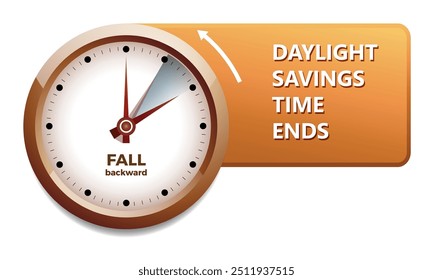 Vector illustration of a clock showing the time change when daylight savings time ends in the fall from two o'clock to one o'clock in the United States