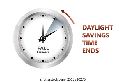 Vector illustration of a clock showing the time change when daylight savings time ends in the fall from two o'clock to one o'clock in the United States