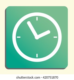 Vector illustration of clock sign icon on green light background.
