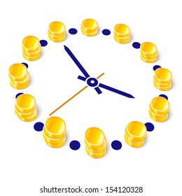 Vector illustration of clock with stack of coins