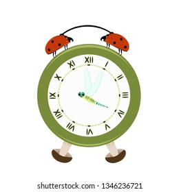 Vector illustration of a clock switch to summer time. White background. Hand drawn.