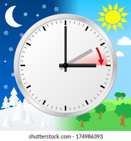 vector illustration of a clock switch to summer time 