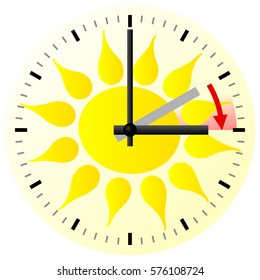 vector illustration of a clock switch to summer time 
daylight saving time begins