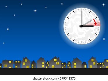 vector illustration of a clock switch to summer time 