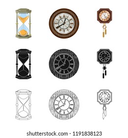 Vector illustration of clock and time icon. Collection of clock and circle vector icon for stock.