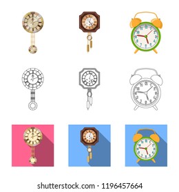 Vector illustration of clock and time icon. Collection of clock and circle vector icon for stock.