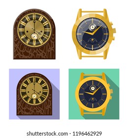 Vector illustration of clock and time icon. Set of clock and circle stock vector illustration.