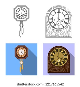 Vector illustration of clock and time icon. Set of clock and circle vector icon for stock.