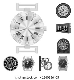 Vector illustration of clock and time icon. Collection of clock and circle stock symbol for web.