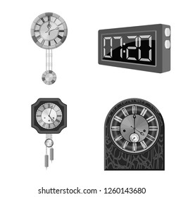 Vector illustration of clock and time icon. Collection of clock and circle stock vector illustration.