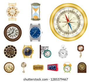 Vector illustration of clock and time icon. Collection of clock and circle stock symbol for web.