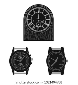 Vector illustration of clock and time icon. Collection of clock and circle stock symbol for web.