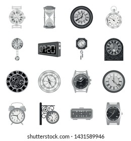 Vector illustration of clock and time icon. Set of clock and circle stock symbol for web.