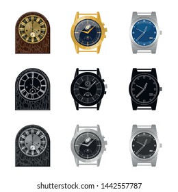 Vector illustration of clock and time icon. Collection of clock and circle stock vector illustration.