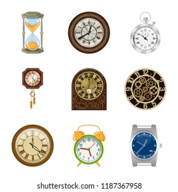 Vector illustration of clock and time logo. Set of clock and circle stock symbol for web.