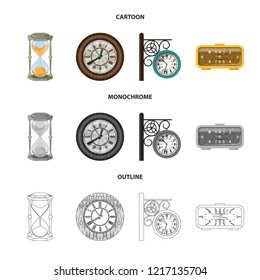 Vector illustration of clock and time logo. Set of clock and circle stock symbol for web.