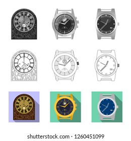 Vector illustration of clock and time logo. Set of clock and circle stock vector illustration.