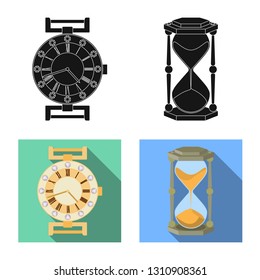 Vector illustration of clock and time logo. Set of clock and circle stock symbol for web.