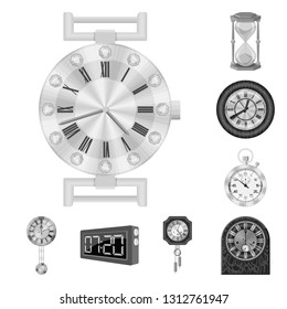 Vector illustration of clock and time logo. Set of clock and circle vector icon for stock.