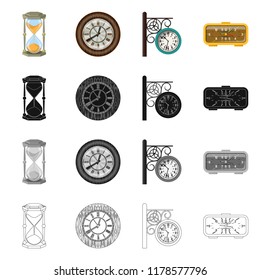 Vector illustration of clock and time sign. Set of clock and circle stock vector illustration.
