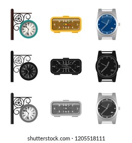 Vector illustration of clock and time sign. Collection of clock and circle stock vector illustration.