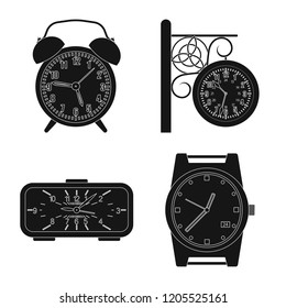 Vector illustration of clock and time sign. Set of clock and circle stock symbol for web.