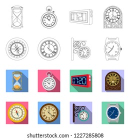 Vector illustration of clock and time sign. Collection of clock and circle stock vector illustration.