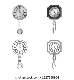 Vector illustration of clock and time sign. Collection of clock and circle stock vector illustration.