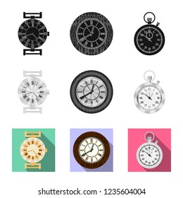 Vector illustration of clock and time sign. Set of clock and circle stock vector illustration.
