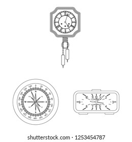 Vector illustration of clock and time sign. Set of clock and circle stock vector illustration.