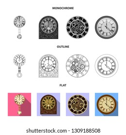 Vector illustration of clock and time sign. Set of clock and circle stock symbol for web.