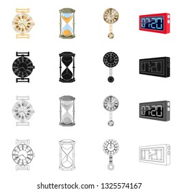 Vector illustration of clock and time sign. Collection of clock and circle stock vector illustration.