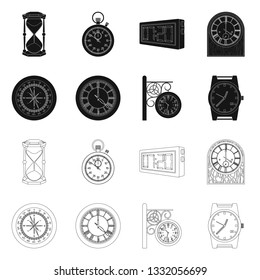 Vector illustration of clock and time sign. Collection of clock and circle vector icon for stock.