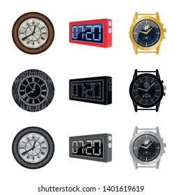 Vector illustration of clock and time sign. Set of clock and circle stock vector illustration.