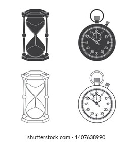 Vector illustration of clock and time sign. Collection of clock and circle stock symbol for web.