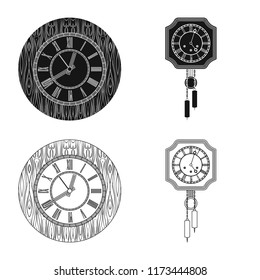 Vector illustration of clock and time symbol. Set of clock and circle vector icon for stock.