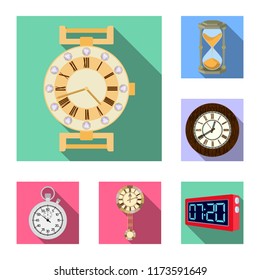 Vector illustration of clock and time symbol. Collection of clock and circle vector icon for stock.