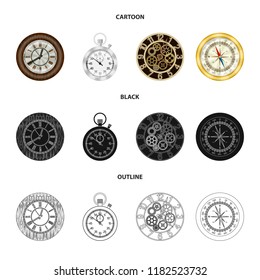 Vector illustration of clock and time symbol. Set of clock and circle stock symbol for web.