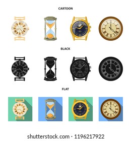 Vector illustration of clock and time symbol. Collection of clock and circle stock vector illustration.