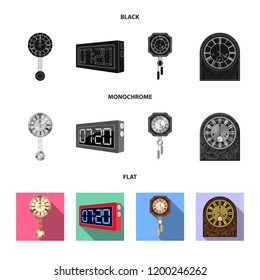 Vector illustration of clock and time symbol. Collection of clock and circle vector icon for stock.