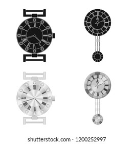 Vector illustration of clock and time symbol. Set of clock and circle vector icon for stock.