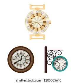 Vector illustration of clock and time symbol. Collection of clock and circle stock vector illustration.