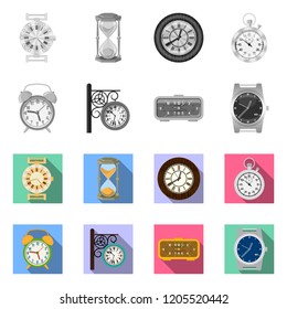 Vector illustration of clock and time symbol. Collection of clock and circle stock vector illustration.