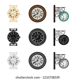 Vector illustration of clock and time symbol. Set of clock and circle stock symbol for web.