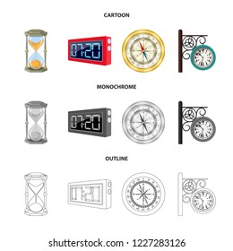 Vector illustration of clock and time symbol. Collection of clock and circle vector icon for stock.